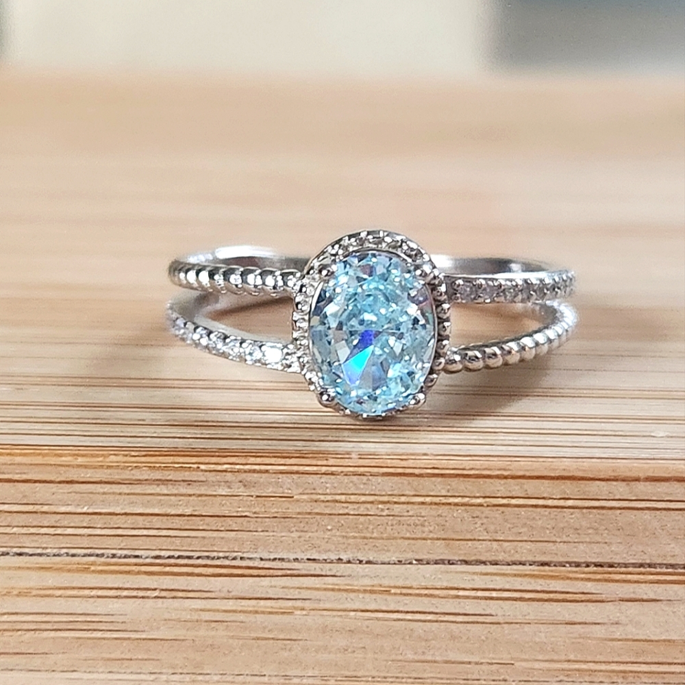 NWT Ryze Sweet Love Story Sky Blue Ice .925 Sterling Silver Ring - Size 9.75